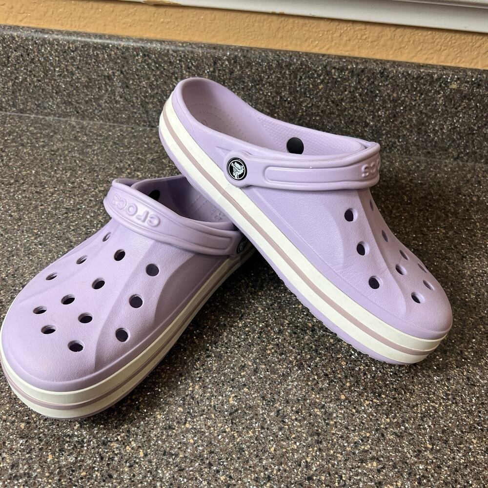 CROCS Iconic Comfort Womens Sz 10 Slip On Rubber Purple Clogs Shoes Mens 8 Mules - Picture 2 of 11